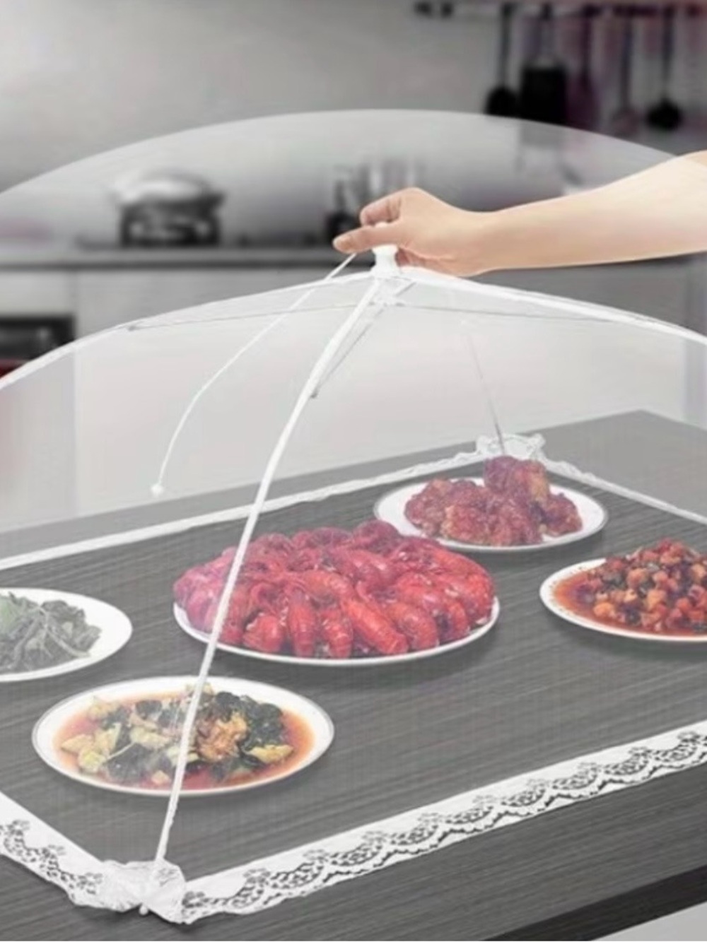 Collapsible White Mesh Food Cover - Portable Dome Protector
